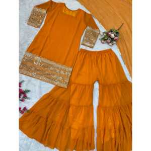 ชุดปาร์ตี้สวยสวมด้านบนและพลาสโซ่กับแฟนซี dupatta สำหรับชุดพรหม - Product Image 6