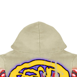 Men Beige <b>Hoodie</b> Streetwear Digital Graphic Print Graffiti Skull Back Zip-Up Sweatshirt <b>Summer</b> OEM Service - Product Image 3