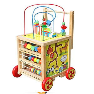 Centre d'activités robuste en bois avec boulier, labyrinthe animalier et piste de perles montée sur le dessus. Disponible aux prix de gros. - Product Image 1