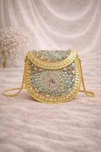 Classic Square <b>Mosaic</b> Gold Finish Promotional Wedding Evening Clutch Bag with Mixed Colors Pattern - Product Image 2