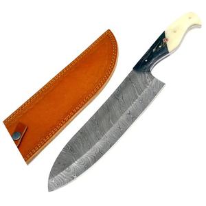 Cuchillo de Chef de Acero de Damasco de 13 Pulgadas Hecho a Mano por Ahmad Fabric con Funda de Cuero y Mango Hermoso Personalizable - Product Image 1