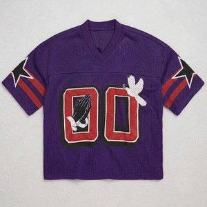 เสื้อฟุตบอลทรงปกติ ผ้าตาข่าย คอวี แขนสั้น พิมพ์ลายดิจิทัล 00 ลายมืออธิษฐานและนกพิราบ สไตล์สตรีท ระบายอากาศได้ดี - Product Image 6