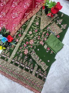India Ethnic Women's Clothing Set 3pcs Unstitched Silk <b>Kurti</b> Kurta Kameez Salwar Suit Heavy Fabric Pakistani Style Indian Women - Product Image 4