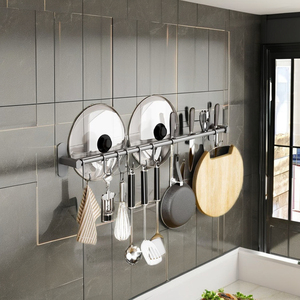 Multifunction Double Stainless Steel Wall-Mounted Glossy Modern Simplicity <b>Kitchen</b> Hanger Pot Rod <b>Rack</b> Towel Pan Spoon <b>Storage</b> - Product Image 4