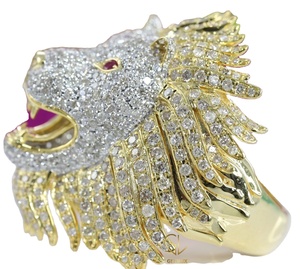 RB GEMS Anillo Clásico de Oro Amarillo de Alta Calidad con Diamante Cultivado en Laboratorio Certificado de 4.97 Quilates con Cara de León 3D Personalizada Unisex - Product Image 1