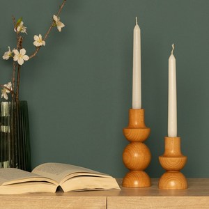 Ensemble de porte-bougies en bois, forme ronde, décoration d'intérieur, matériau en bois - Product Image 6