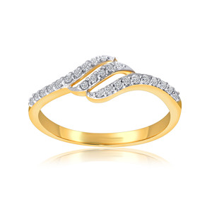 Triple <b>Wave</b> <b>Ring</b> 14K Yellow Gold Crossover Band <b>Ring</b> with Round Shape Diamond Pave Stones 0.20 CT TW Fine Jewelry - Product Image 1
