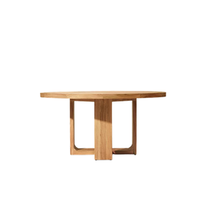 Contemporary Modern Outdoor Dining <b>Table</b> Solid Teak <b>Round</b> Top and Cross-Shaped Support Base Elegant Resort <b>Patio</b> Furniture - Product Image 5