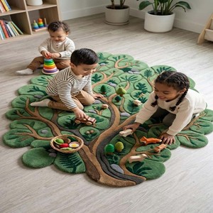Tapis de jeu Montessori moderne tufté à la main pour enfants, tapis de sol forêt, décoration éducative pour chambre de bébé, tapis de jeu doux nature pour salle de jeux - Product Image 3