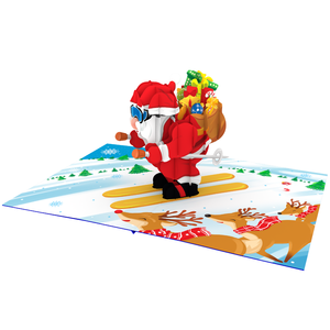 Carte de vœux 3D pop-up sur le thème du Père Noël en avion, avec enveloppe, faite à la main pour Noël, en papier, pour les fêtes - Product Image 3