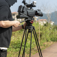 Manizek TE195 Kit de trépied vidéo professionnel en aluminium pour caméra avec tête fluide et écarteur intermédiaire