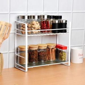 Étagère à épices en métal blanc à 2 niveaux, organisateur de rangement de cuisine sur pied - Product Image 1