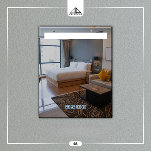 Améliorez votre espace de vie avec ce miroir LED élégant avec interrupteur tactile et connexion Bluetooth, design décoratif sans cadre. - Product Image 1