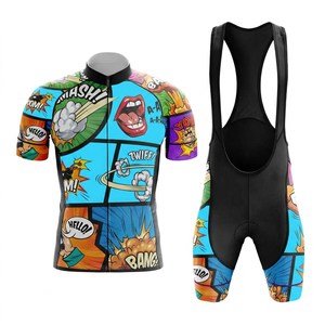 Conjunto de Ropa de Ciclismo Profesional, Anti-UV, Secado Rápido, Jersey de Manga Corta con Gráficos Cómicos, Pantalones Cortos con Almohadillas de Gel 4D para Bicicleta de Carretera - Product Image 1