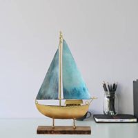 Modèle de bateau en métal et MDF multicolore, sculpture décorative nautique pour la maison, figurine pour le salon, le bureau, la table ou l'étagère