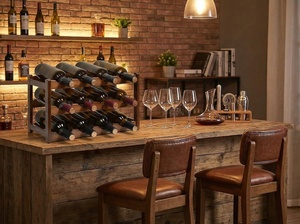 12-Bottle Wooden <b>Wine</b> <b>Rack</b>, 3-Tier Countertop Freestanding <b>Wine</b> Bottle Holder, Rustic Brown for saleem international - Product Image 4