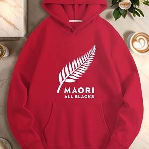 Sudadera Informal para Mujer con Estampado de Hoja de Helecho Maori All Blacks, 100% Poliéster Tejido, Sudadera de Otoño Roja - Product Image 3