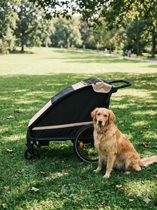 Poussette/remorque/voiturette 3 en 1 pour animaux de compagnie, pliable, légère, imperméable, remorque pour vélo pour chien - Beige - Product Image 3
