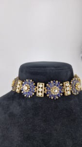 Custom Luxury Gold Plated Chick Necklace Blue Nano Sapphire Stone Inlay Kundan Polki CZ Flower <b>Choker</b> Jewelry for Women Wedding - Product Image 5