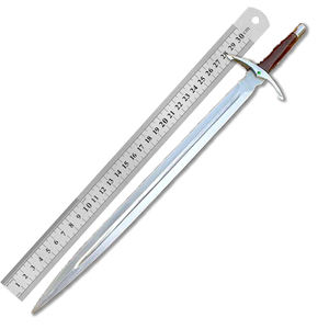 Garde-main médiéval forgé à la main avec accent émeraude |   Épée en acier inoxydable avec fourreau |   Manche en bois de rose - Product Image 1