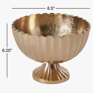 Handcrafted Metallic Gold Pedestal <b>Bowl</b> Featuring Fluted Design and Scalloped Edge Wholesale for Hospitality and Event Styling - Product Image 3