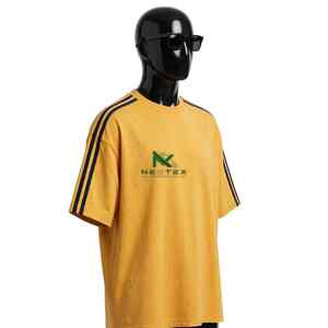 NEXTEX Unisex Sleeve <b>Stripe</b> <b>T</b> <b>Shirt</b> Mustard Navy Soft Cotton Jersey Crew Neck Casual Tee <b>Shirt</b> - Product Image 3