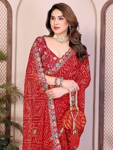 Écharpe en Chiffon Fendy Rouge Traditionnelle Indienne et Pakistanaise pour Femmes, Broderie, Séchage Rapide, Toutes Saisons - Product Image 2