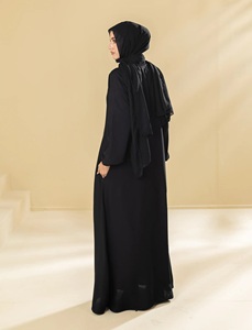 Muslim Women Simple Polyester Fiber Everyday Casual Formal Black Abaya Set Long <b>Elastic</b> Sleeve Floor-Length Straight Saudi - Product Image 1