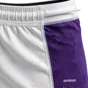 Amkoor <b>Men's</b> Compression Shorts <b>White</b> Purple Color Blocked Breathable Elastic Waist Casual Sport Short <b>Pants</b> - Product Image 5