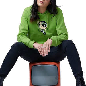 Sudadera con capucha informal con estampado de dibujos animados verdes para mujer, sudadera con cordón y manga larga - Product Image 3