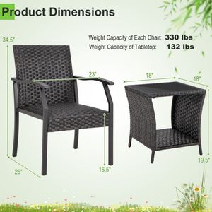 Set di 3 Sedie da Giardino in Vimini con Cuscini in Schiuma ad Asciugatura Rapida per Uso Esterno - Product Image 6