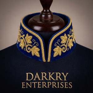 Premium Custom Handmade Gold Bullion Embroidery Blue <b>Stand</b> Collar Bespoke Manufacturing Service - Product Image 3