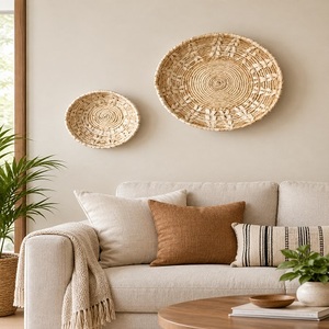 Panier suspendu décoratif mural en rotin, osier et jonc de mer, nouveau design, prix d'usine, idée cadeau de pendaison de crémaillère, articles écologiques - Product Image 2
