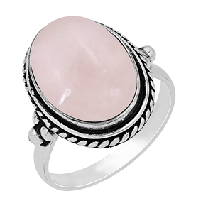 Bague Gourik vintage en argent sterling 925 avec pierre ovale en quartz rose, sertie dans un cadre, style bohème, unisexe, à porter au quotidien - Product Image 1