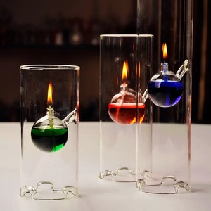 Lampe à huile en verre 18x8cm, porte-bougie cylindrique en borosilicate soufflé à la main, décoration de table - Product Image 1