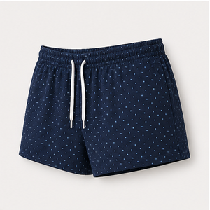 Custom Midnight Blue Polka Dot Womens Easy Straight Fit Drawstring Lounge <b>Shorts</b> Bamboo-Cotton <b>Jersey</b> WPSHORT-0027 - Product Image 3