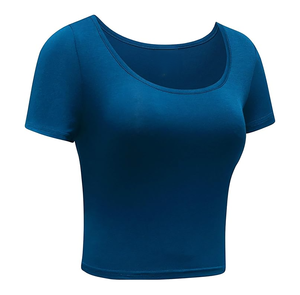 Women's Blue Crop <b>Top</b> Short Sleeve O-Neck Knitted Spandex Polyester Moisture Wicking Breathable Quick Dry Casual Sport Wear - Product Image 1