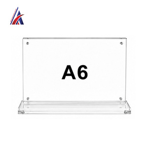 Malaysia Seller Modern Premium Acrylic T Stand Magnetic A6 Landscape Clear Double Sided Desk <b>Display</b> <b>Rack</b> - Product Image 2