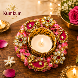 Support de bougie chauffe-plat en métal fait main indien, style Kundan, idéal pour Noël, mariages, fêtes, Diwali, décoration intérieure – Nouveauté très prisée - Product Image 2