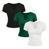 Ensemble de t-shirts pour femmes de haute qualité, écologiques, imprimés en 3D, col rond, col en V, manches courtes, 3 pièces, couleur unie