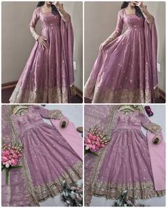 Vestido Anarkali Salwar Kameez de diseñador indio con dupatta, ropa étnica para mujer, conjunto con bordado de lentejuelas. - Product Image 5