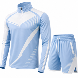 Ensemble short et pull à col zippé pour homme Fasmic International, imprimé géométrique, tricoté en polyester, séchage rapide, décontracté, pour le printemps - Product Image 6