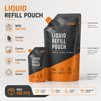 Sachet d'emballage personnalisé imprimé en flexographie pour détergent liquide, pochette rechargeable recyclable avec bec verseur