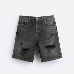 Pantalones Cortos Bermuda de Mezclilla Negros para Hombre, Cintura Media, Cierre de Botones, Estilo Casual, 100% Algodón Tejido, Transpirable, Color Sólido - Product Image 3
