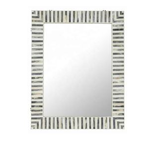 Espejo de Pared Rectangular Contemporáneo con Incrustaciones de Hueso, Marco Azul y Blanco con Diseño Chevron, Cristal Decorativo para Interiores Modernos - Product Image 4
