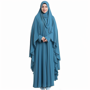 Nuovi arrivi abbigliamento islamico tradizionale donna tinta unita <span class=keywords><strong>Abaya</strong></span> Khimar Hijab Combo manica intera vestito alla caviglia abito musulmano - Product Image 3