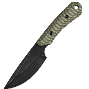 Cuchillos de hoja fija con mango texturizado verde oliva, hoja negra y funda protectora negra con clip para cinturón para uso en exteriores. - Product Image 1