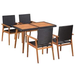 Set da Pranzo in Rattan PE Nero Resistente a 5 Pezzi per Giardino - Product Image 1