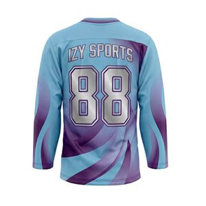 Maillot de hockey sur glace à motif fluide bleu pastel et violet, esthétique tie-dye, en maille polyester Dry Fit, uniforme de ligue, chemises à manches longues - Product Image 3