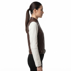 Blouson de motard en cuir véritable noir pour femme, style vintage, coupe ajustée, avec fermeture éclair personnalisée, vente en gros - Product Image 3